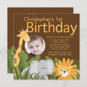 Invitation Fête d'anniversaire animale d'enfant de jungle de (Devant / Derrière)