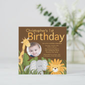 Invitation Fête d'anniversaire animale d'enfant de jungle de (Debout devant)
