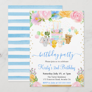 Invitation Fête d'anniversaire Animaux amis floraux à l'aquar