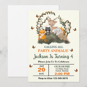 Invitation Fête d'anniversaire Animaux de la forêt qui s'amus