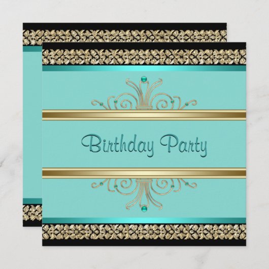 Invitation Fête d'anniversaire Aqua Bleu sarcelle Femme Noir  (Devant / Derrière)