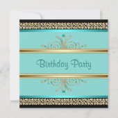 Invitation Fête d'anniversaire Aqua Bleu sarcelle Femme Noir  (Devant)