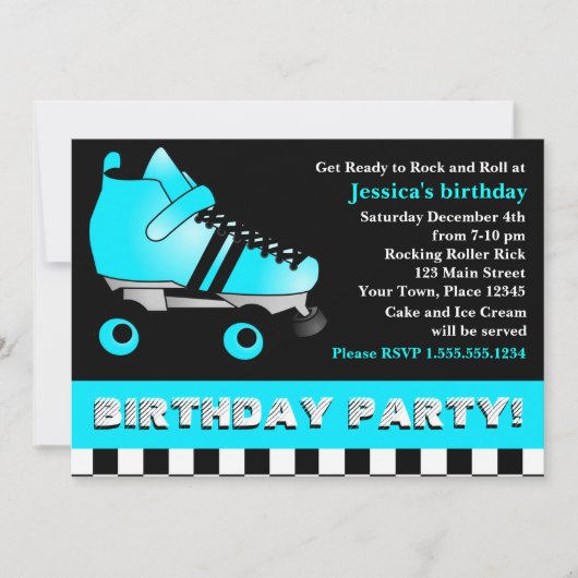 Invitation Fête d'anniversaire Aqua Blue Roller Skate (Devant)