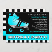 Invitation Fête d'anniversaire Aqua Blue Roller Skate (Devant / Derrière)