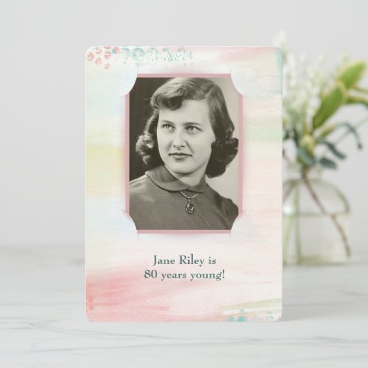 Invitation fête d'anniversaire aquarelle avec cadre d'angle é (Debout devant)