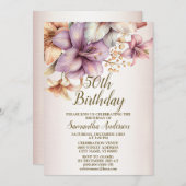 Invitation Fête d'anniversaire aquarelle Boho rose Fleur élég (Devant / Derrière)