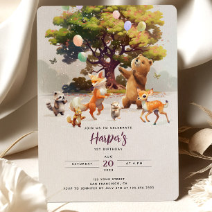 Invitation Fête d'anniversaire aquarelle Forêt Enchantée