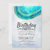 Invitation Fête d'anniversaire Aquarelle Géode d'agate sarcel (Devant)