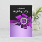 Invitation Fête d'anniversaire Arc Bow Diamant Perle Violet (Debout devant)
