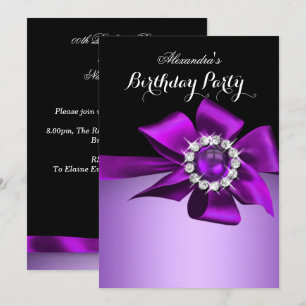 Invitation Fête d'anniversaire Arc Bow Diamant Perle Violet