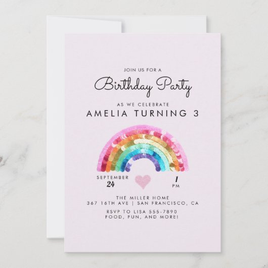 Invitation Fête d'anniversaire arc-en-ciel (Devant)
