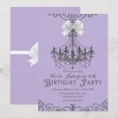 Invitation Fête d'anniversaire arc-en-ciel argent violet blan (Devant / Derrière)