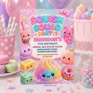 Invitation Fête d'anniversaire arc-en-ciel pailleté Squishy