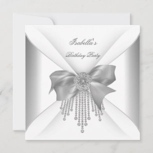 Invitation Fête d'anniversaire Arc Ruban Diamant Blanc Argent