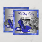 Invitation Fête d'anniversaire Argent Bleu Royal (Devant / Derrière)