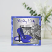Invitation Fête d'anniversaire Argent Bleu Royal (Debout devant)