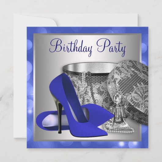 Invitation Fête d'anniversaire Argent Bleu Royal (Devant)