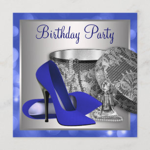 Invitation Fête d'anniversaire Argent Bleu Royal