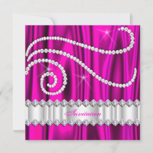 Invitation Fête d'anniversaire argent diamants blancs rose vi
