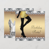 Invitation Fête d'anniversaire argent et or pour femme (Devant / Derrière)