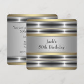 Invitation Fête d'anniversaire argent et or pour homme (Devant / Derrière)