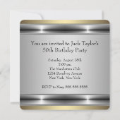 Invitation Fête d'anniversaire argent et or pour homme (Dos)