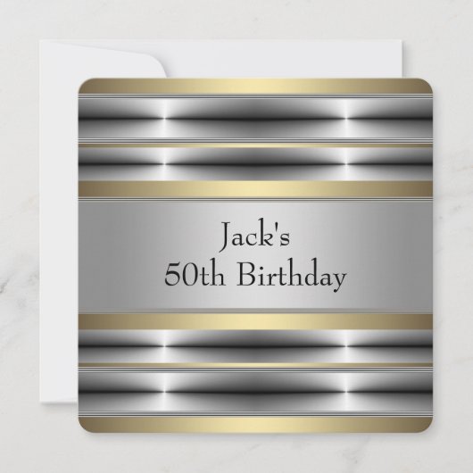 Invitation Fête d'anniversaire argent et or pour homme (Devant)