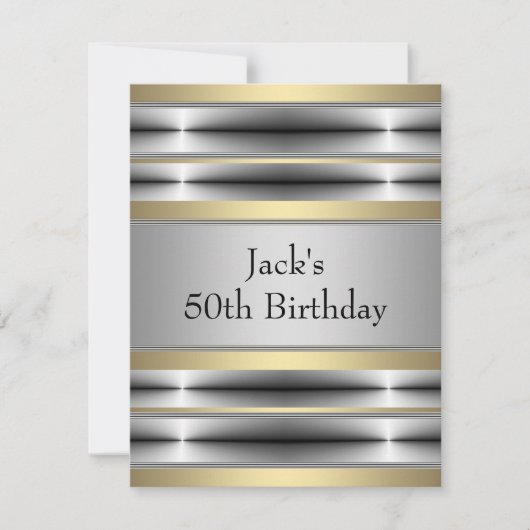 Invitation Fête d'anniversaire argent or pour homme (Devant)