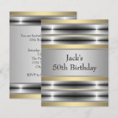 Invitation Fête d'anniversaire argent or pour homme (Devant / Derrière)
