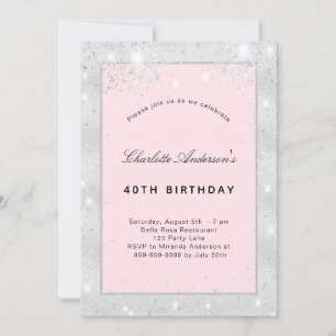 Invitation Fête d'anniversaire argent rose rousse parties sci