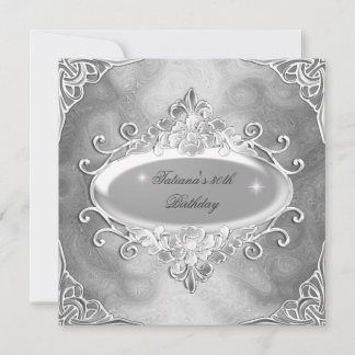 Invitation Fête d'anniversaire Argent sur métal paillettes ar