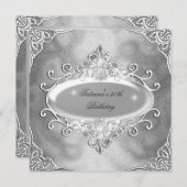 Invitation Fête d'anniversaire Argent sur Parties scintillant (Devant / Derrière)