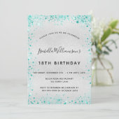 Invitation Fête d'anniversaire argent turquoise parties scint (Debout devant)