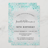 Invitation Fête d'anniversaire argent turquoise parties scint (Devant / Derrière)