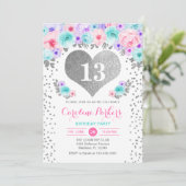Invitation Fête d'anniversaire - Argent Turquoise violet rose (Debout devant)