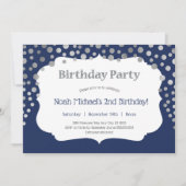 Invitation Fête d'anniversaire argentée de point de marine (Devant)