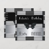 Invitation Fête d'anniversaire Art Déco Noir Argen (Devant / Derrière)