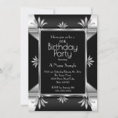 Invitation Fête d'anniversaire Art Déco Noir Argent Chrome (Devant)