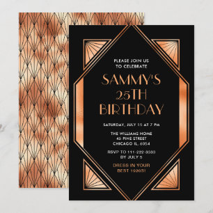 Invitation Fête d'anniversaire Art Déco or et noir