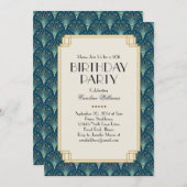 Invitation Fête d'anniversaire Art déco Turquoise (Devant / Derrière)