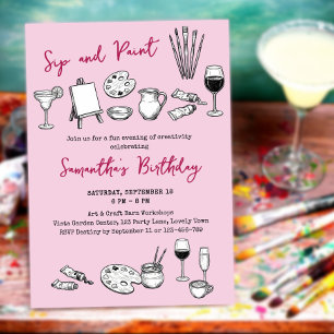 Invitation Fête d'anniversaire Art et Vin Sip and Paint