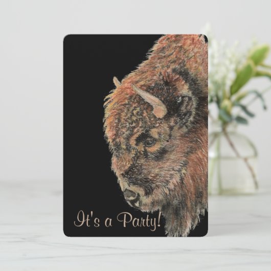 Invitation Fête d'anniversaire Art Nature Faune Bison Buffalo (Debout devant)
