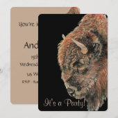 Invitation Fête d'anniversaire Art Nature Faune Bison Buffle (Devant / Derrière)