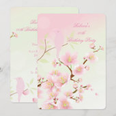 Invitation Fête d'anniversaire asiatique aux cerisiers roses (Devant / Derrière)