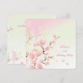 Invitation Fête d'anniversaire asiatique aux cerisiers roses (Devant / Derrière)