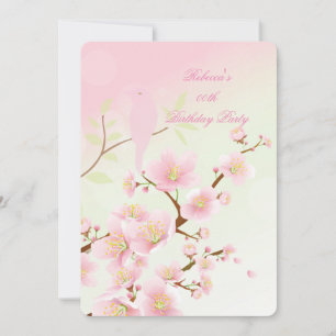 Invitation Fête d'anniversaire asiatique aux jolies fleurs de