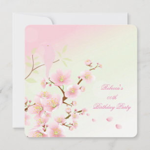 Invitation Fête d'anniversaire asiatique aux jolies fleurs de