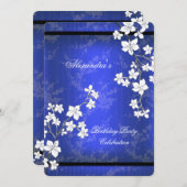 Invitation Fête d'anniversaire asiatique en bleu noir (Devant / Derrière)