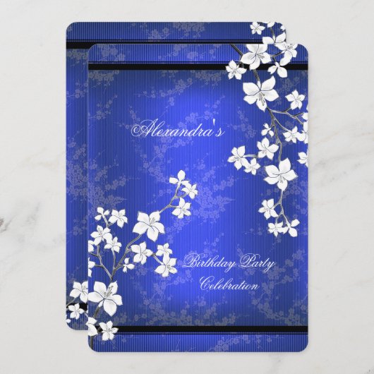 Invitation Fête d'anniversaire asiatique en bleu noir (Devant / Derrière)