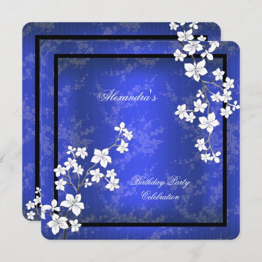 Invitation Fête d'anniversaire asiatique en bleu noir (Devant / Derrière)